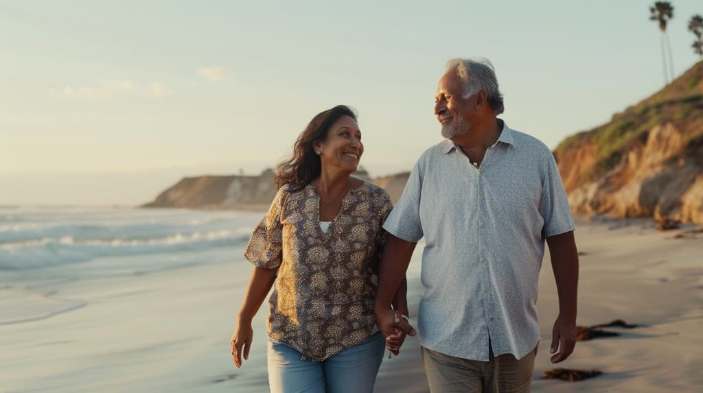 Couple walking on the beach — vitality and wellness