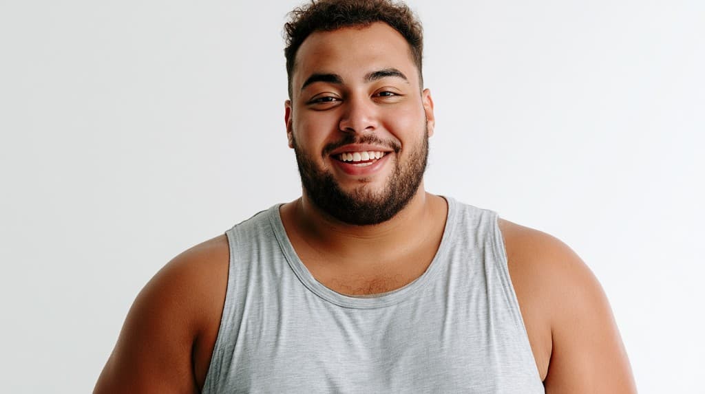Man smiling on his weight loss journey